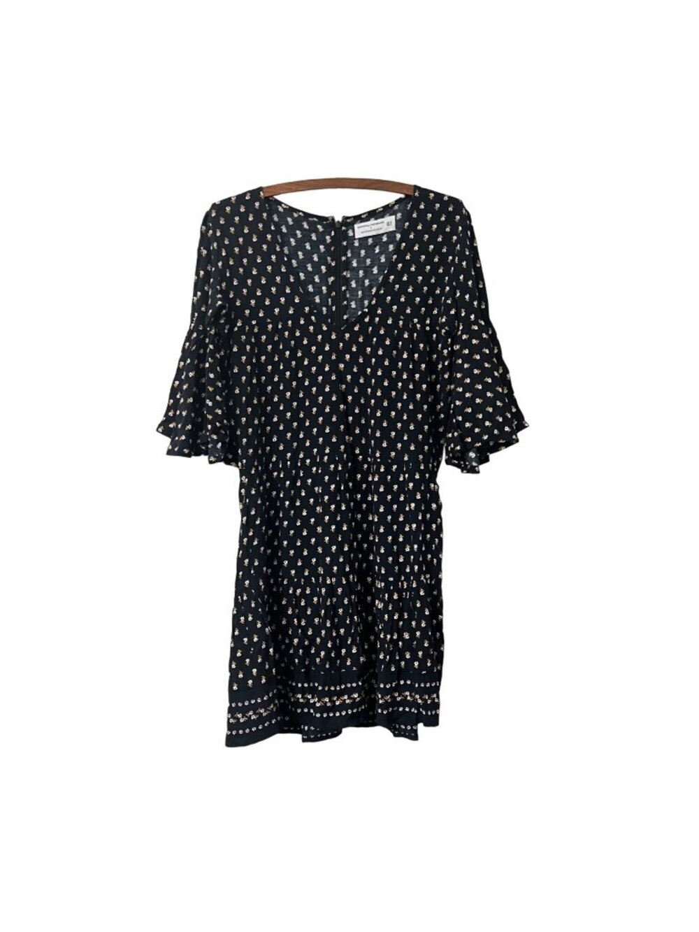 Anthropologie Faithfull The Brand Womens Black Floral Flared Sleeve Dress 4 S